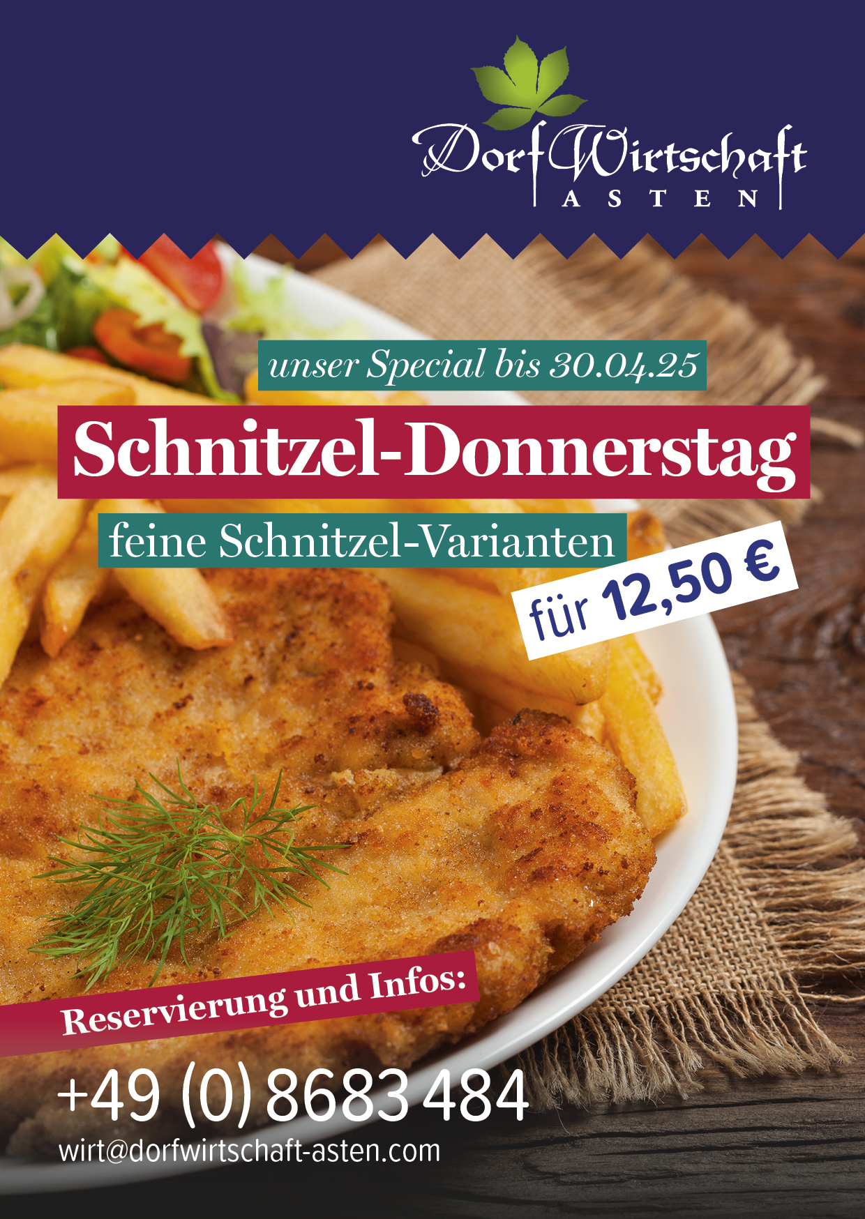 250124_Webbanner_Schnitzel_Donnerstag_02 Schnitzel | Donnerstag | Spezial | Dorfwirtschaft Asten